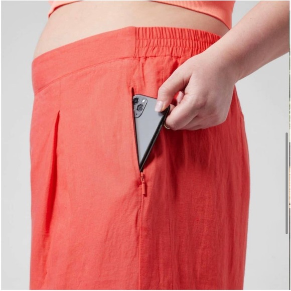 Athleta Linen Wide Leg High Rise Elastic Waist Crop Pants Women Size 8Tall - Picture 4 of 16